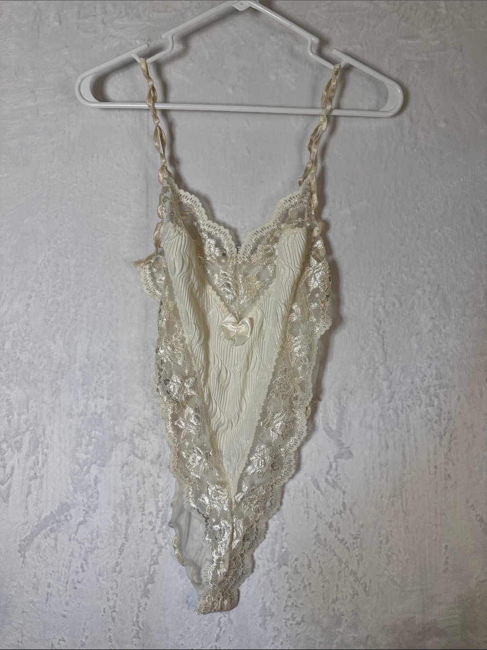 Seductive Wear Lace Trim Ivory Satin Teddy Medium